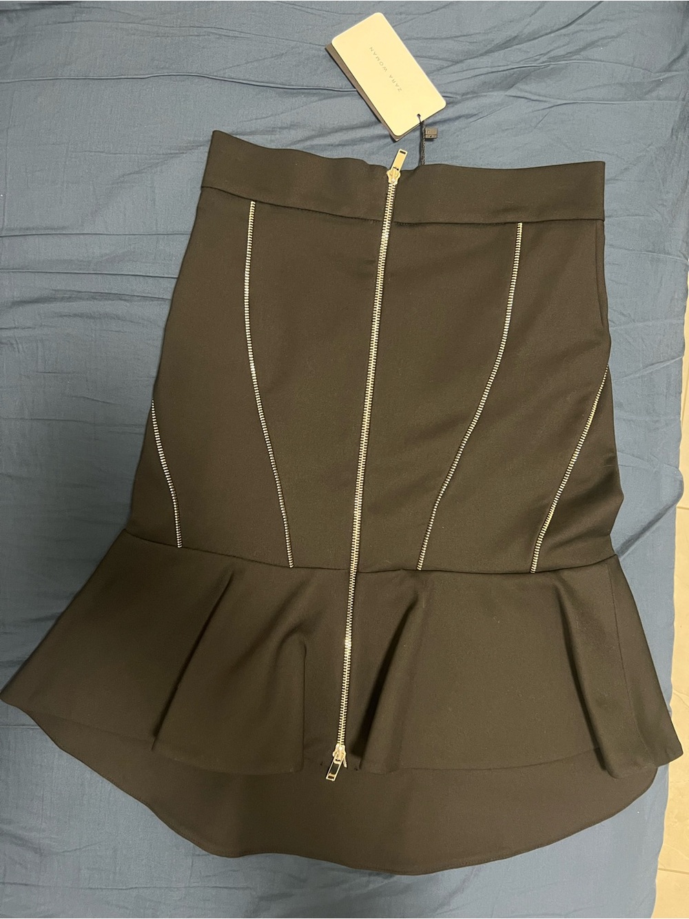 New Zara Women Black Zipper Ruffle Skirt